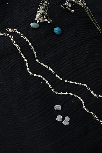 Gold Finish Crystal Adjustable Anklets (Set of 2)