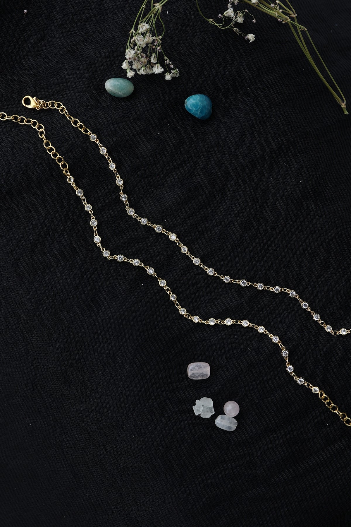 Gold Finish Crystal Adjustable Anklets (Set of 2)