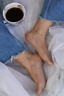 Gold Finish Crystal Adjustable Anklets (Set of 2)