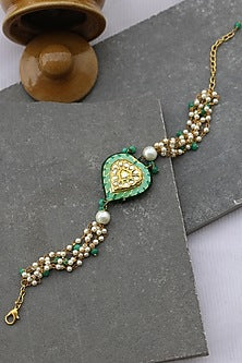 Gold Finish Natural Stone & Pearl Adjustable Bracelet