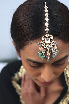Gold Finish Kundan Polki & Pearl Maangtikka