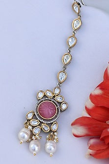 Gold Finish Kundan Polki & Pearl Maangtikka