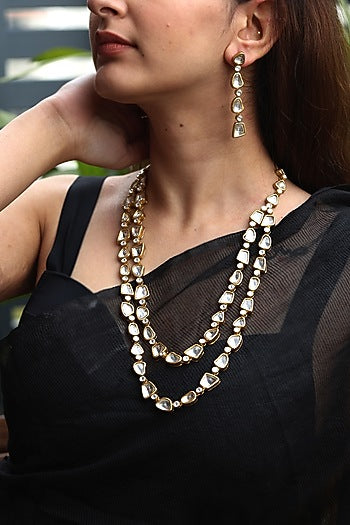 Gold Finish Kundan Polki & Cubic Zirconia Necklace Set