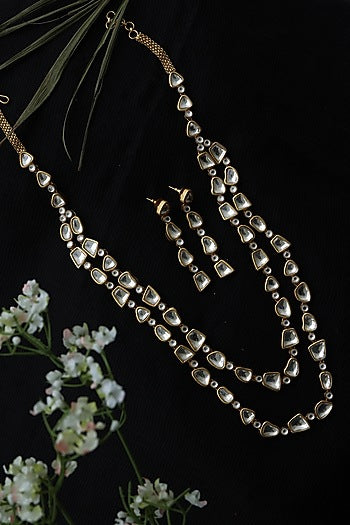 Gold Finish Kundan Polki & Cubic Zirconia Necklace Set