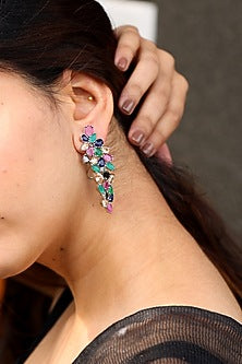 Gold Finish Multi-Colored Natural Stone Dangler Earrings
