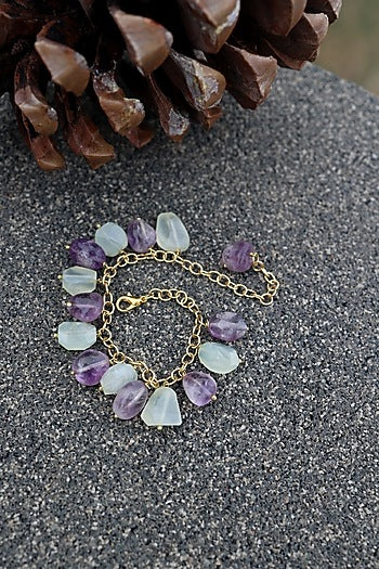 Gold Finish Amethyst & Mint Stone Adjustable Bracelet