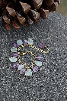 Gold Finish Amethyst & Mint Stone Adjustable Bracelet