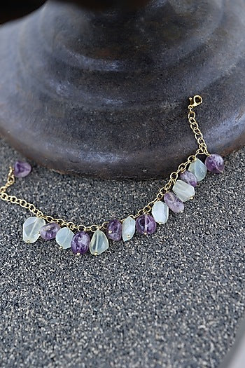 Gold Finish Amethyst & Mint Stone Adjustable Bracelet