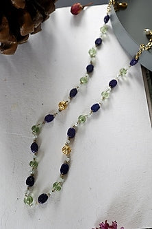 Gold Finish Fluorite Stone & Onyx Necklace