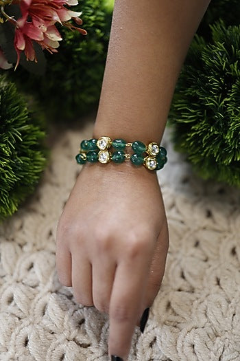 Gold Finish Kundan Polki & Natural Stone Adjustable Bracelet