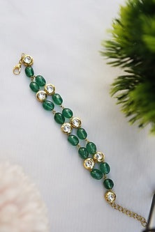Gold Finish Kundan Polki & Natural Stone Adjustable Bracelet