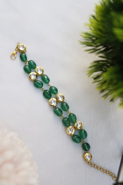 Gold Finish Kundan Polki & Natural Stone Adjustable Bracelet