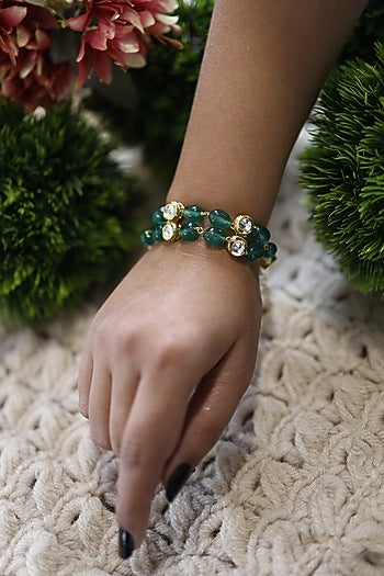 Gold Finish Kundan Polki & Natural Stone Adjustable Bracelet