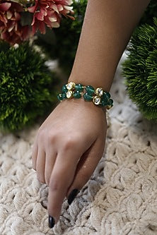 Gold Finish Kundan Polki & Natural Stone Adjustable Bracelet