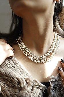 Gold Finish Rice Pearl Necklace