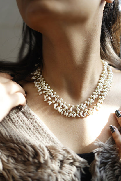 Gold Finish Rice Pearl Necklace