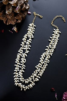 Gold Finish Rice Pearl Necklace