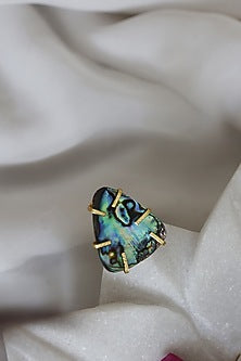 Gold Finish Mother Of Pearl Adjustable Ring