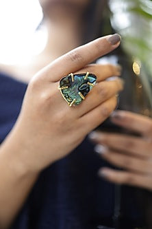 Gold Finish Mother Of Pearl Adjustable Ring