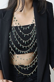 Gold Finish Natural Stone Adjustable Bodychain Necklace