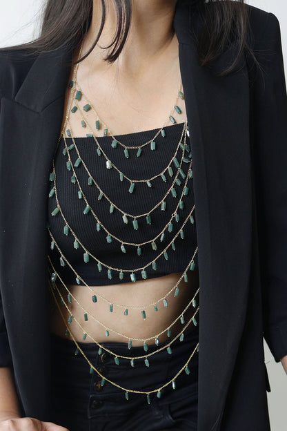 Gold Finish Natural Stone Adjustable Bodychain Necklace