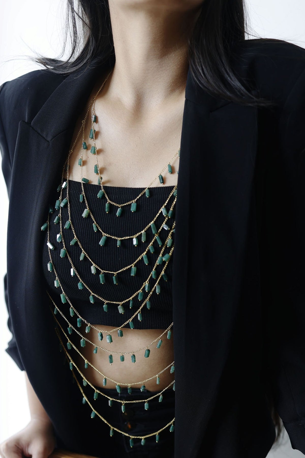 Gold Finish Natural Stone Adjustable Bodychain Necklace