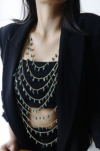 Gold Finish Natural Stone Adjustable Bodychain Necklace