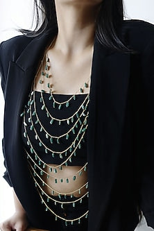Gold Finish Natural Stone Adjustable Bodychain Necklace