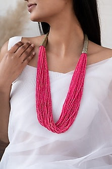Pink Beaded Boho Necklace