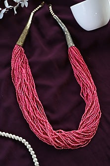 Pink Beaded Boho Necklace