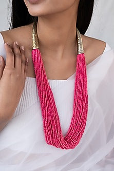 Pink Beaded Boho Necklace