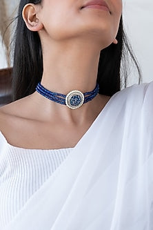 Blue Beaded Choker Necklace