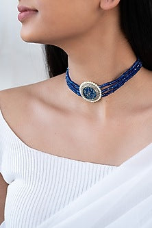 Blue Beaded Choker Necklace