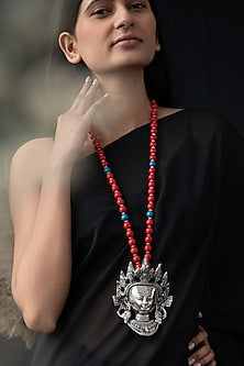 Red Beaded Buddha Pendant Necklace