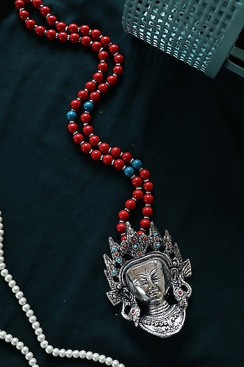Red Beaded Buddha Pendant Necklace