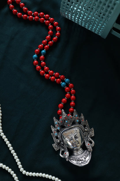 Red Beaded Buddha Pendant Necklace