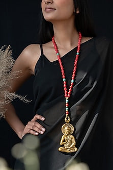 Red Beaded Buddha Pendant Necklace