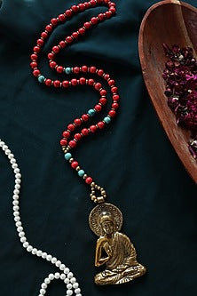 Red Beaded Buddha Pendant Necklace