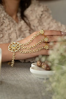 Gold Plated Kundan Polki & Pearl Hathphool
