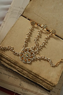 Gold Plated Kundan Polki & Pearl Hathphool