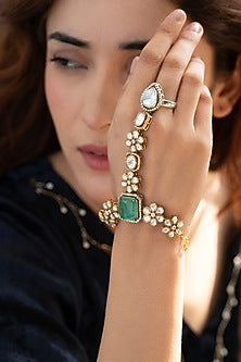 Gold Plated Kundan Polki & Doublet Stone Floral Hathphool