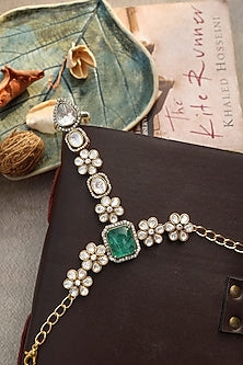 Gold Plated Kundan Polki & Doublet Stone Floral Hathphool