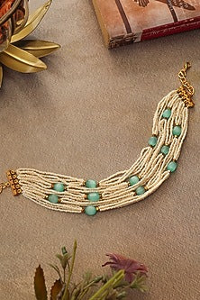Gold Plated Pearl & Mint Fluorite Stone Choker Necklace