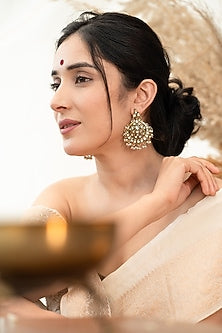 Gold Plated Kundan Polki & Pearl Dangler Earrings