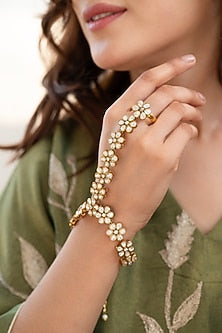 Gold Plated Kundan Polki Hathphool