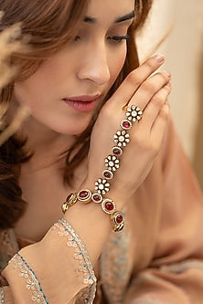 Gold Plated Kundan Polki Hathphool