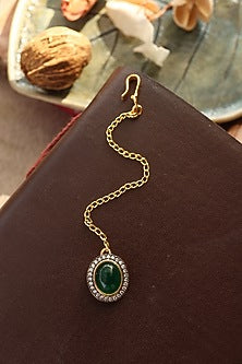Gold Plated Cubic Zirconia & Green Stone Maangtikka