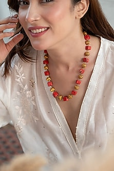 Gold Plated Orange Natural Stone Necklace