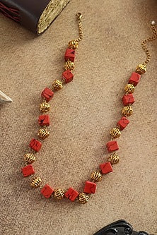 Gold Plated Orange Natural Stone Necklace