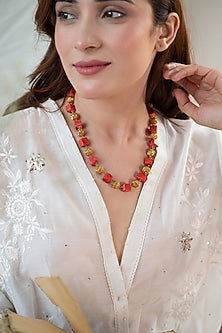 Gold Plated Orange Natural Stone Necklace
